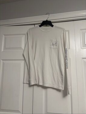 Vineyard Vines White Long-Sleeve Pocket Tee with Navy Logo unisex X-Large kids